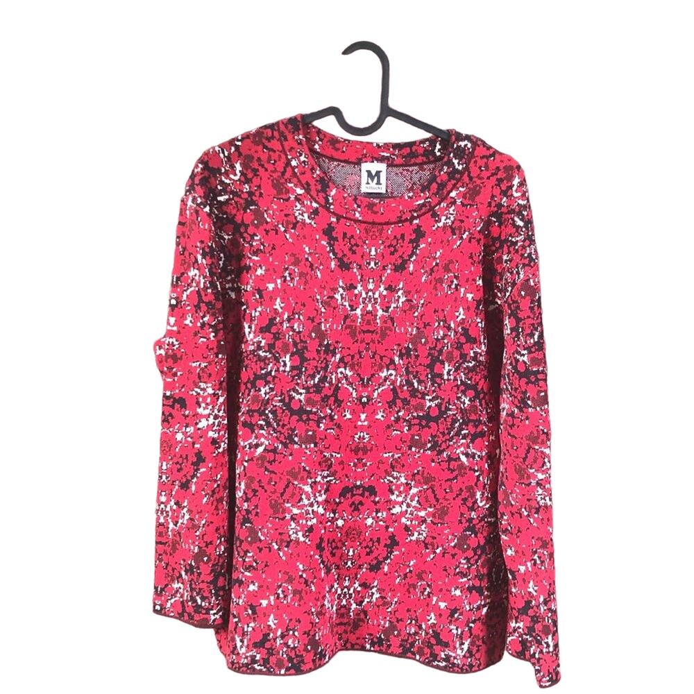 M Missoni Pullover Boxy Jacquard Red & Black Sweater Crew Neck Medium